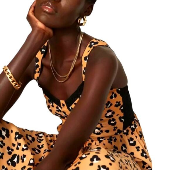 Thakoon‎ Dress Corset Leopard Animal Print A-Line Midi Lace Black Tan Flowy 4 - Picture 3 of 16